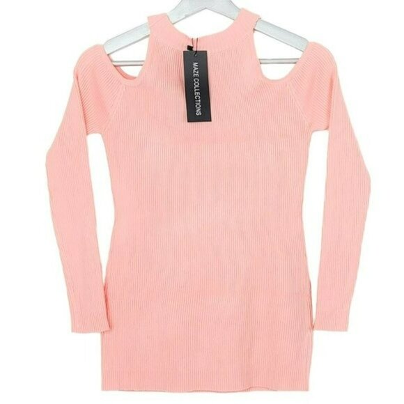 NWT Cold Shoulder Top Cotton Blend Lightweight Ribbed Knit Sweater - Picture 3 of 3